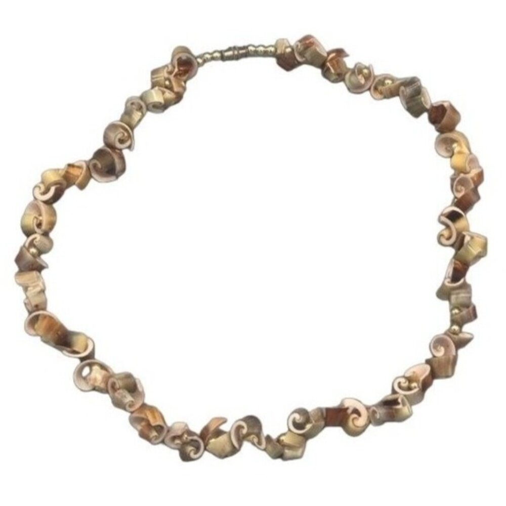 shells choker twist silver bead necklace costume jewelry 18" long READ